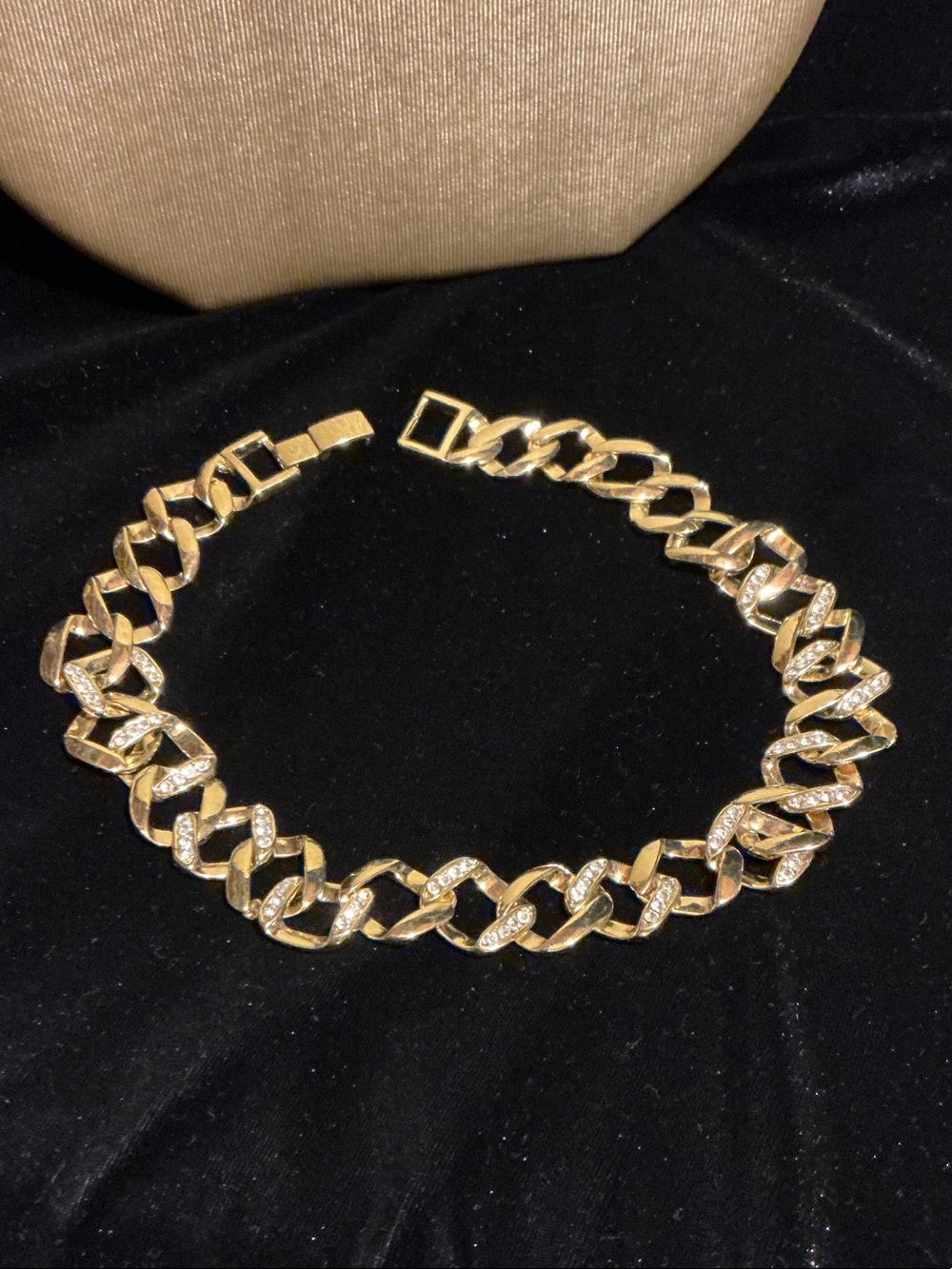 Gold - tone Cuban Links with Rhinestones Choker Necklace
